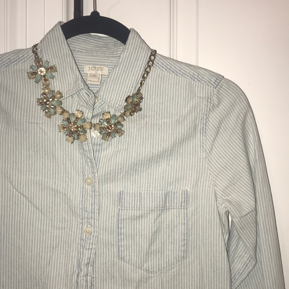 Light blue & white striped button up